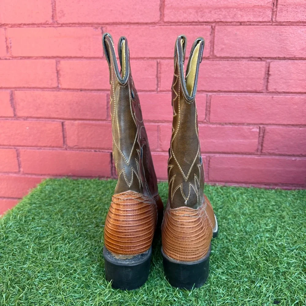 Vtg Kids Lizard Print Cowboy Boots‎ Size 3.5D